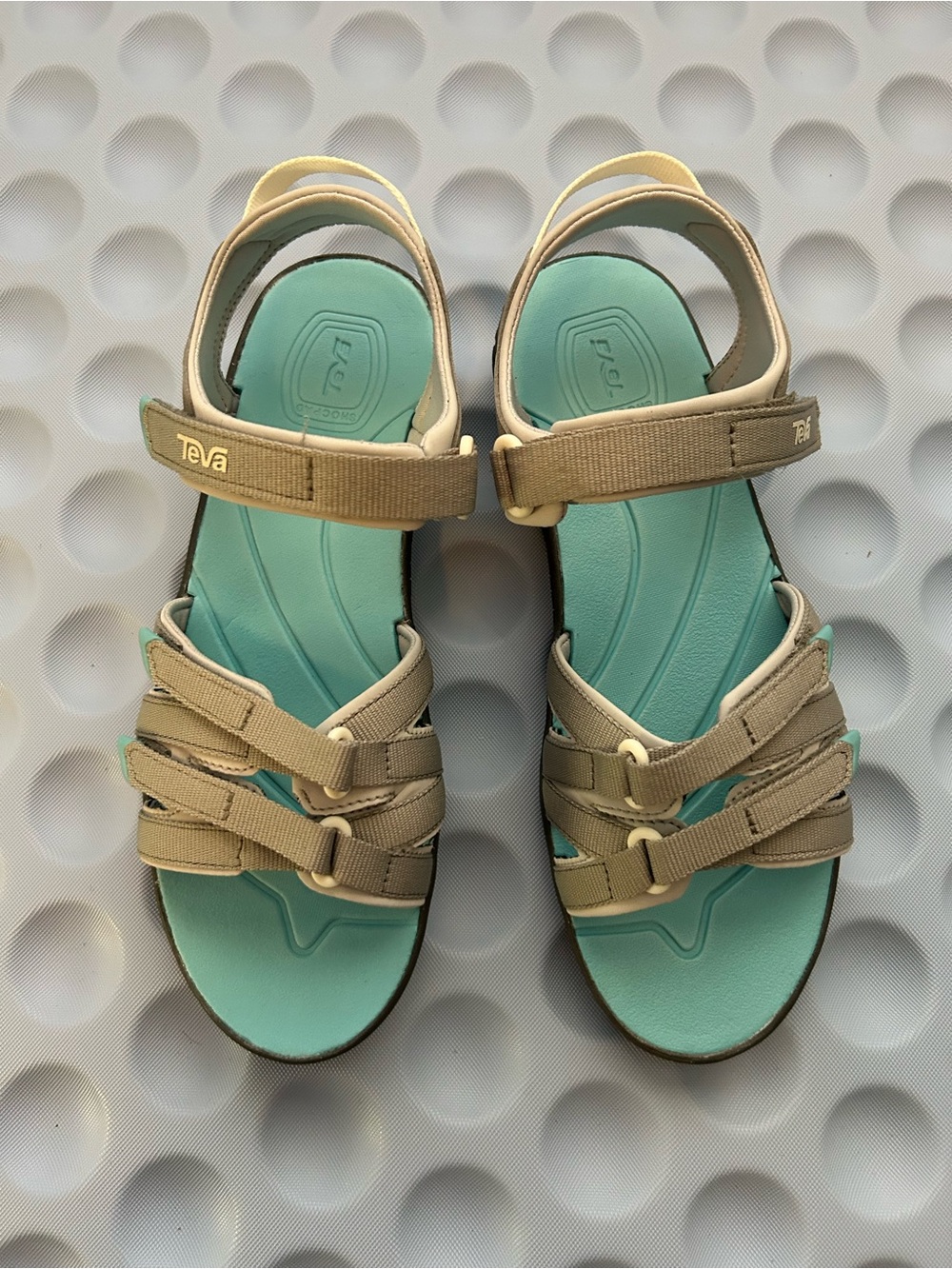 Teva Aqua and Tan Open-Toe Strappy Sandals Size 8